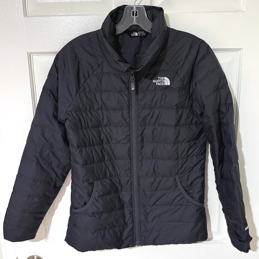 The North Face Girls 550 Down Puffer Jacket Black Full Zip Size L 14/16
